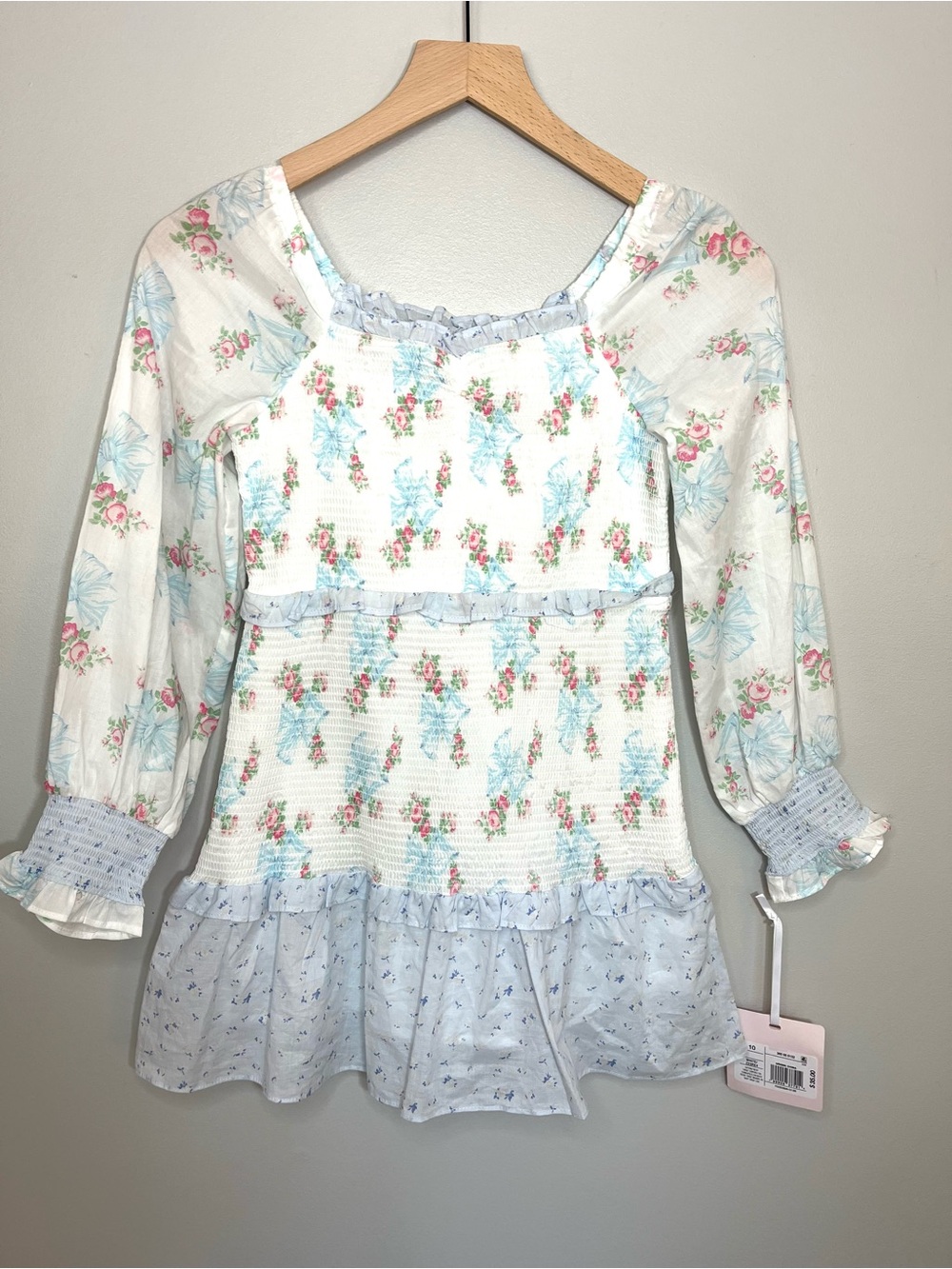 NWT LoveShackFancy for Target Girls' Blue & White Floral Cotton Peasant Dress 10